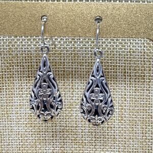 Sterling Silver Filigree Scroll Teardrop Dangle Earrings 925 SU Thailand 6.8 g